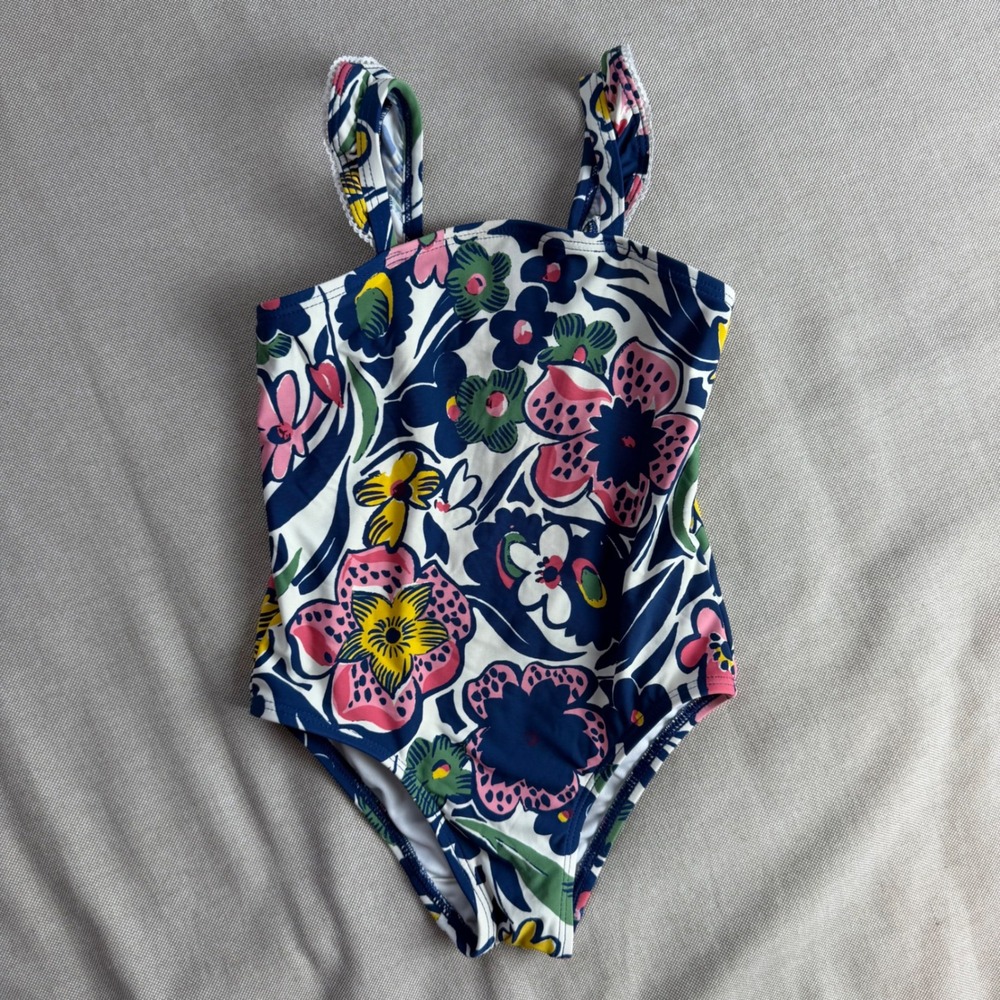 Roller Rabbit Toddler Girls Floral Ruffle One Piece Swimsuit Navy Pink 12/18M